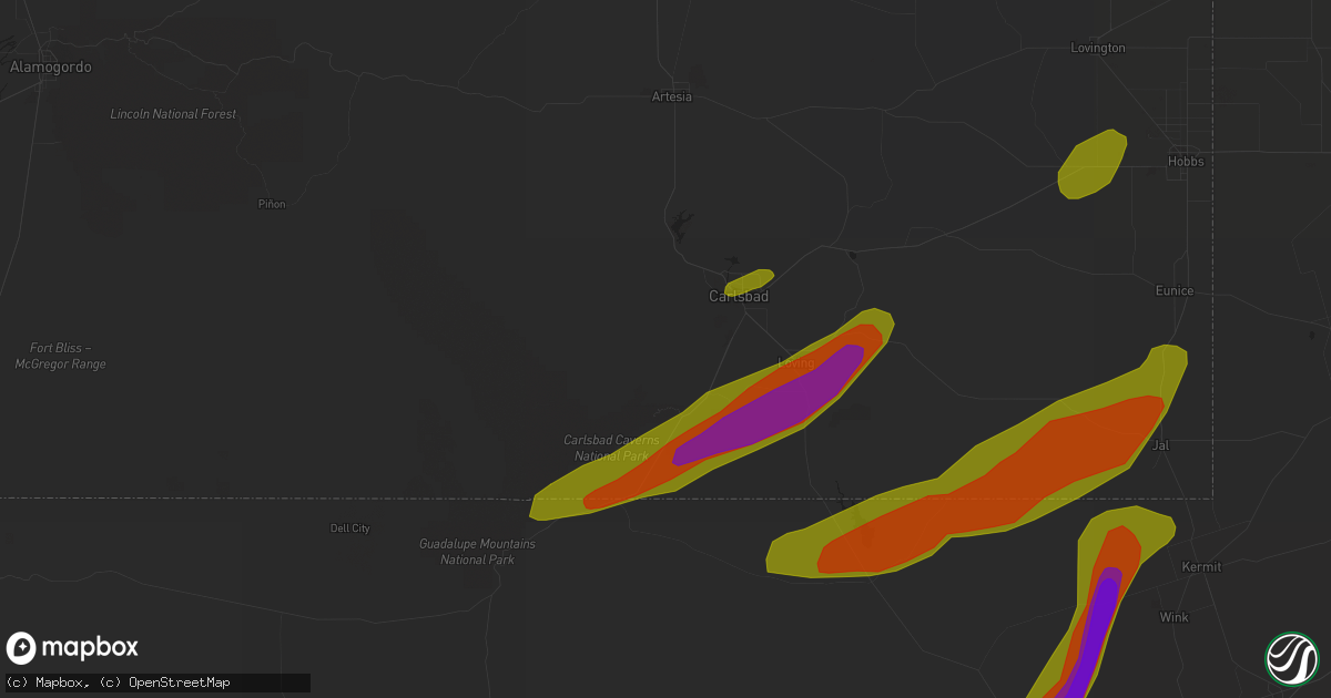 Hail map in Carlsbad, NM on March 12, 2019