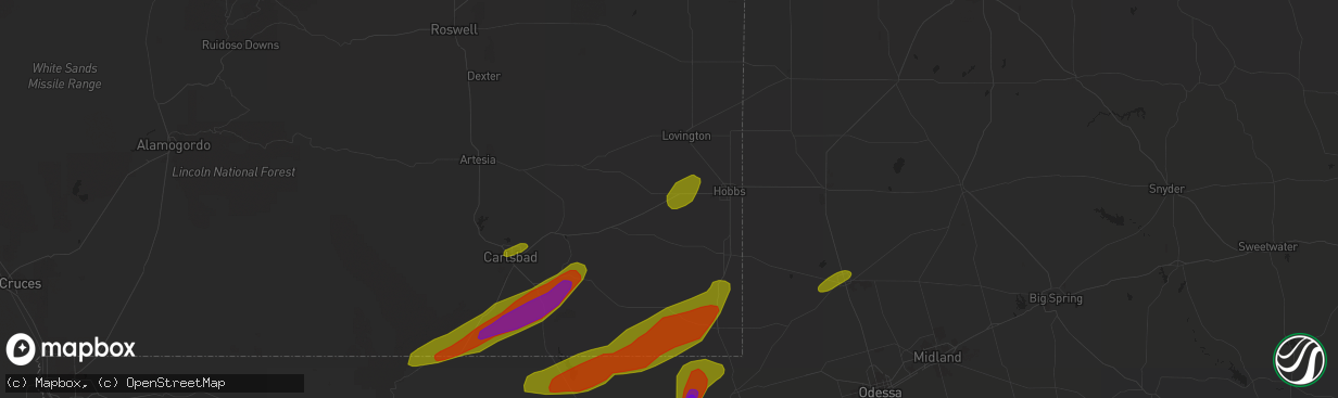 Hail map in Hobbs, NM on March 12, 2019