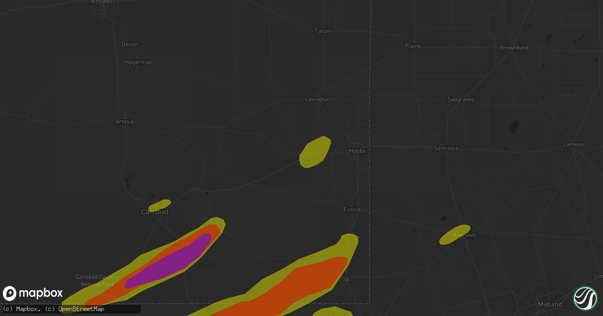 Hail map in Hobbs, NM on March 12, 2019
