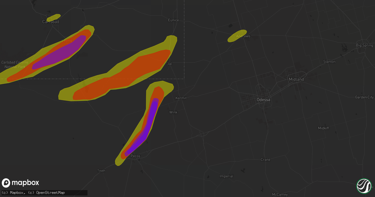 Hail map in Kermit, TX on March 12, 2019