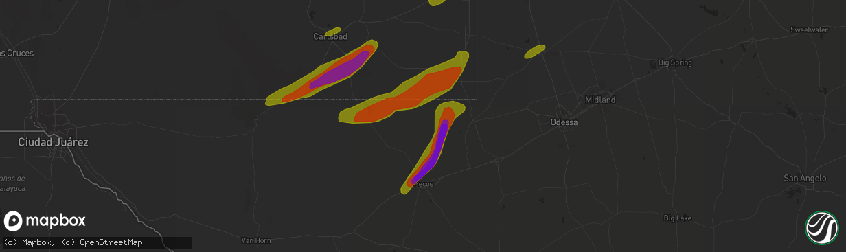 Hail map in Mentone, TX on March 12, 2019