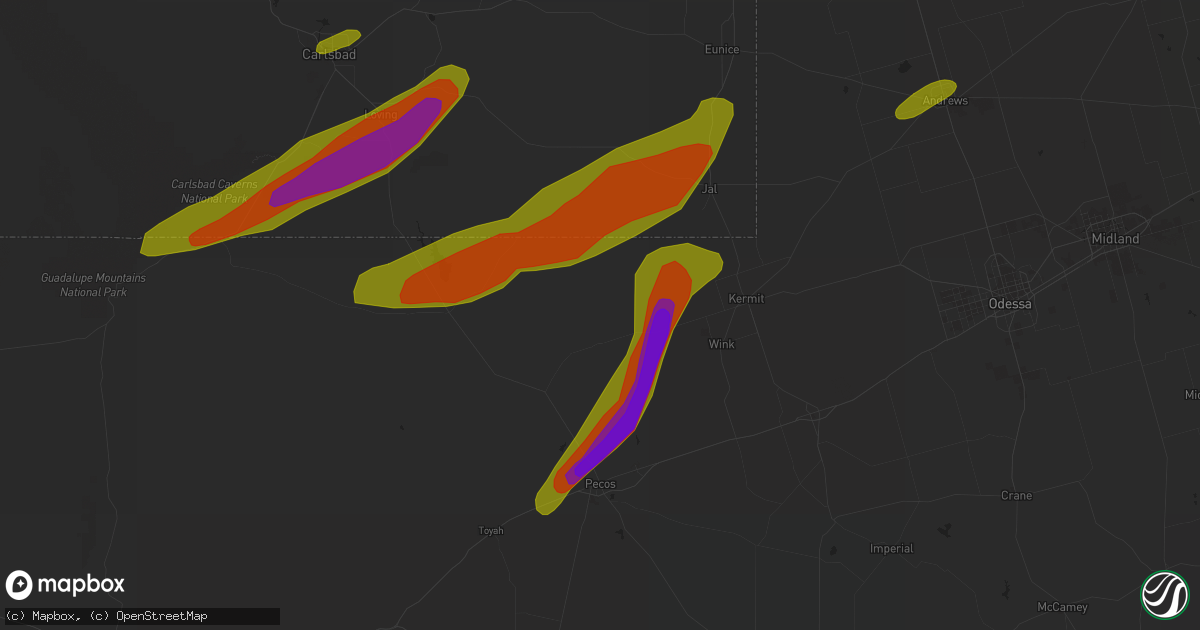 Hail map in Mentone, TX on March 12, 2019