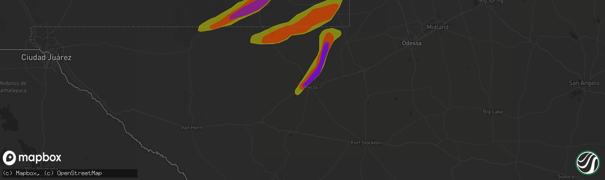 Hail map in Pecos, TX on March 12, 2019