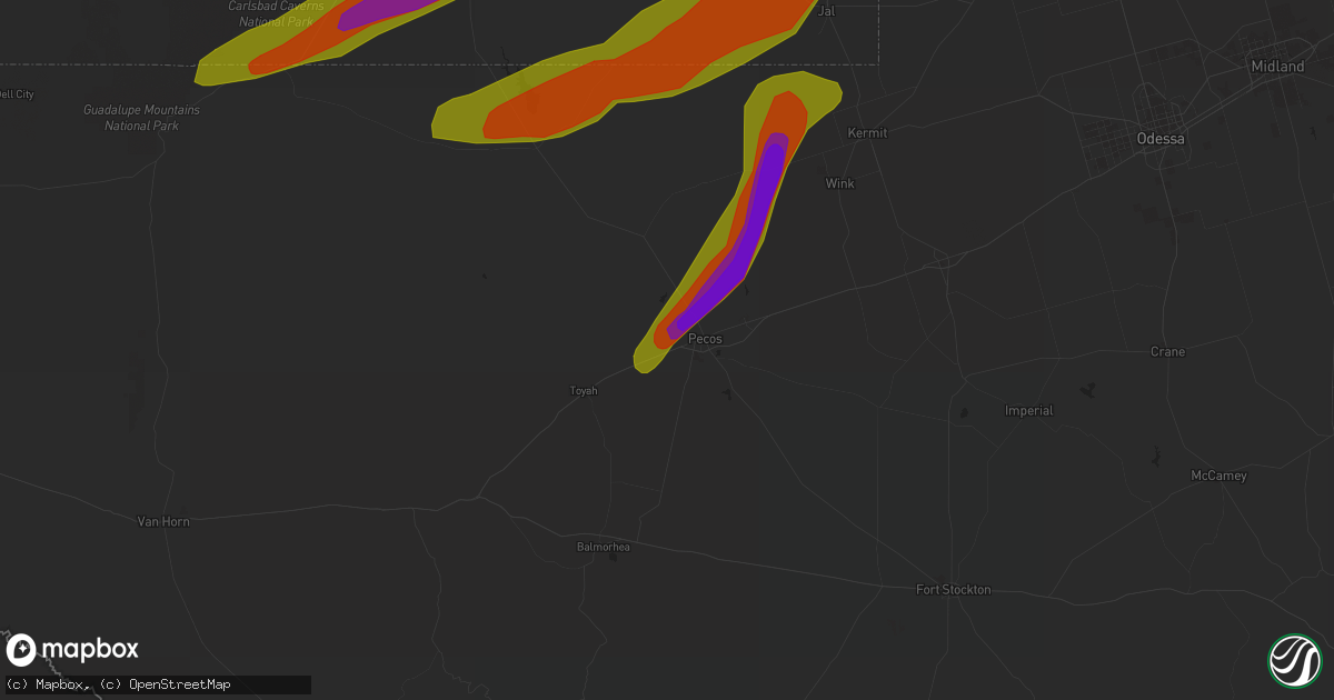 Hail map in Pecos, TX on March 12, 2019