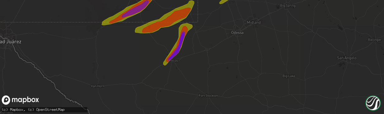 Hail map in Pyote, TX on March 12, 2019