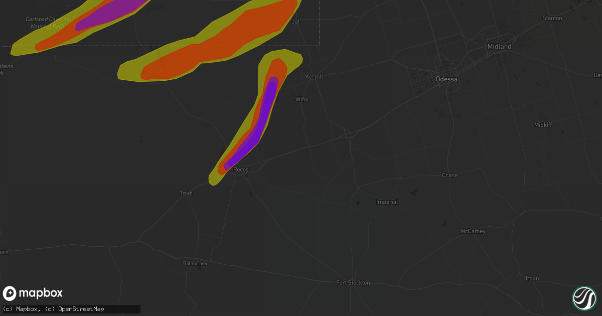 Hail map in Pyote, TX on March 12, 2019