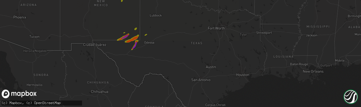 Hail map in Texas on March 12, 2019