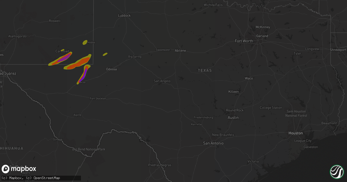 Hail map in Texas on March 12, 2019
