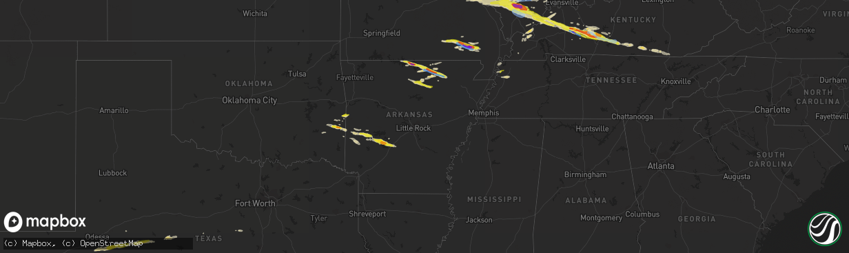 Hail map in Arkansas on March 12, 2020