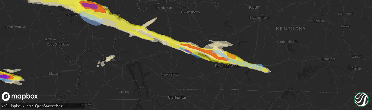 Hail map in Greenville, KY on March 12, 2020