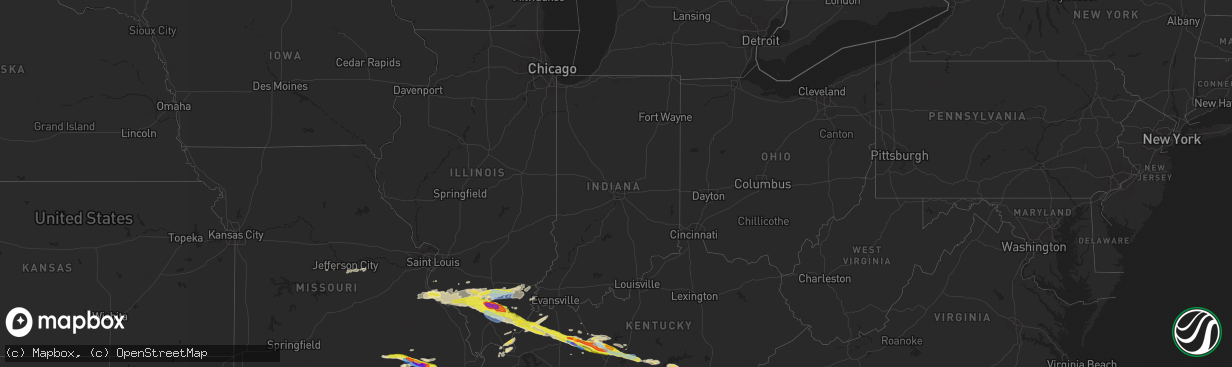 Hail map in Indiana on March 12, 2020