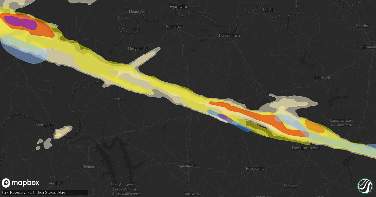 Hail map in Madisonville, KY on March 12, 2020