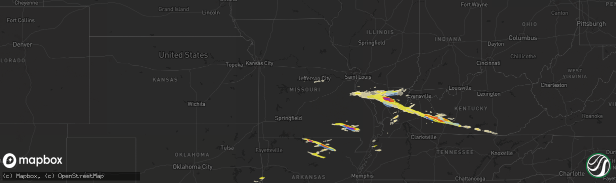 Hail map in Missouri on March 12, 2020