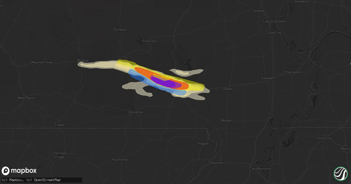Hail map in Poplar Bluff, MO on March 12, 2020