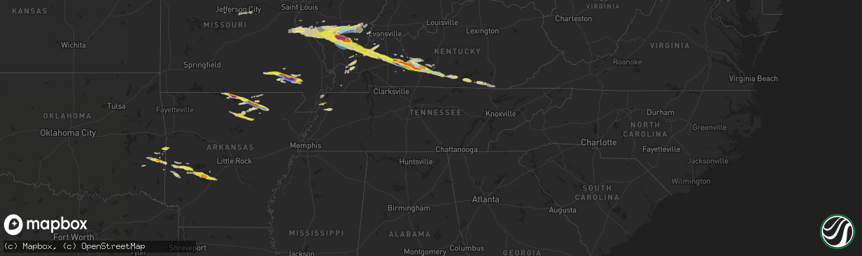 Hail map in Tennessee on March 12, 2020