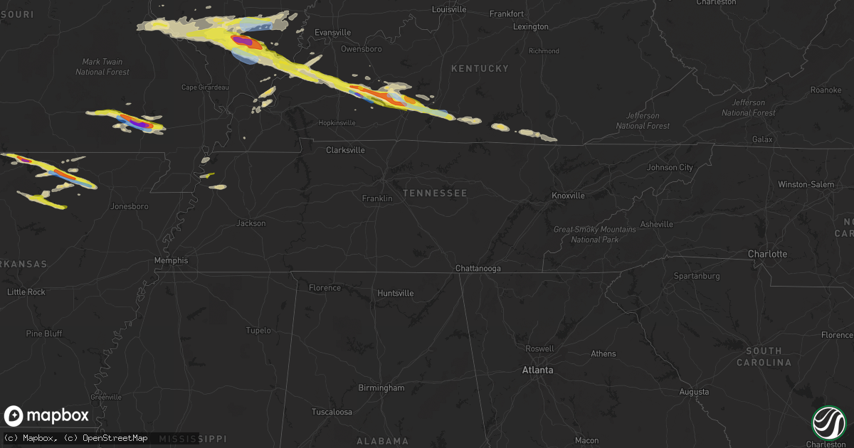 Hail map in Tennessee on March 12, 2020