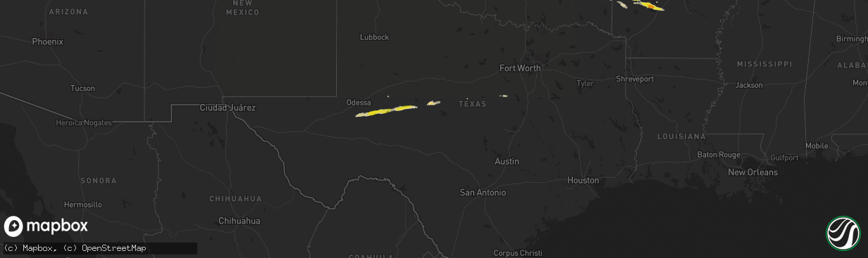 Hail map in Texas on March 12, 2020