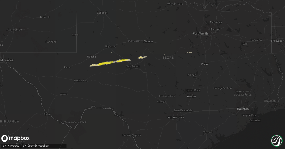 Hail map in Texas on March 12, 2020