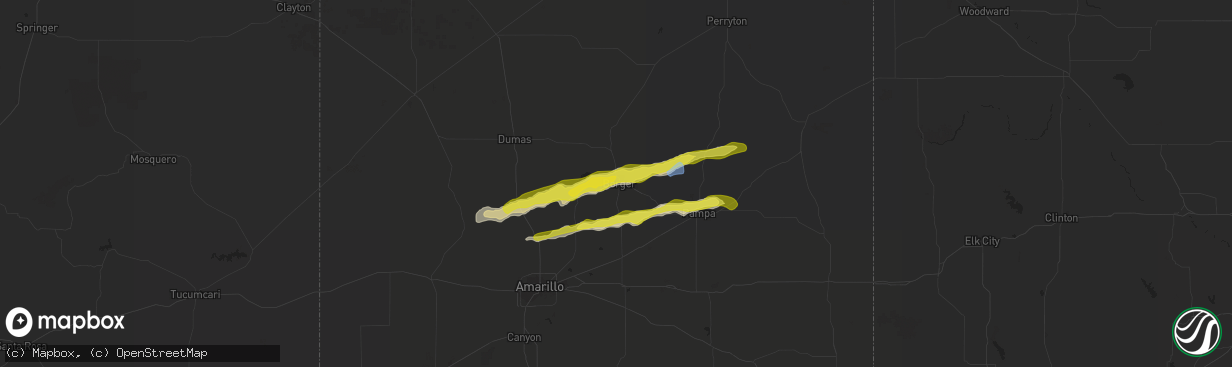 Hail map in Borger, TX on March 12, 2021