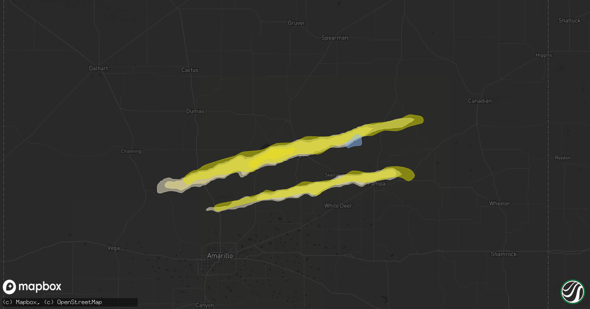Hail map in Borger, TX on March 12, 2021