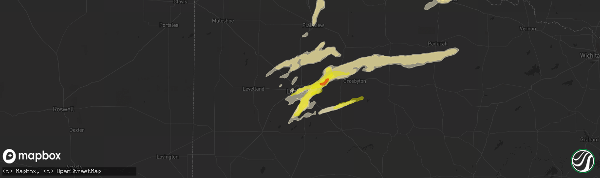 Hail map in Lubbock, TX on March 12, 2021