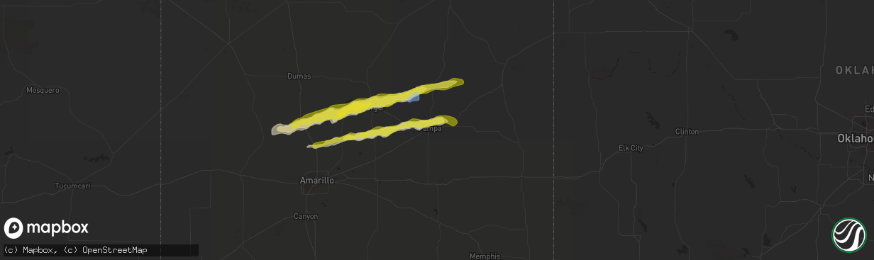 Hail map in Pampa, TX on March 12, 2021