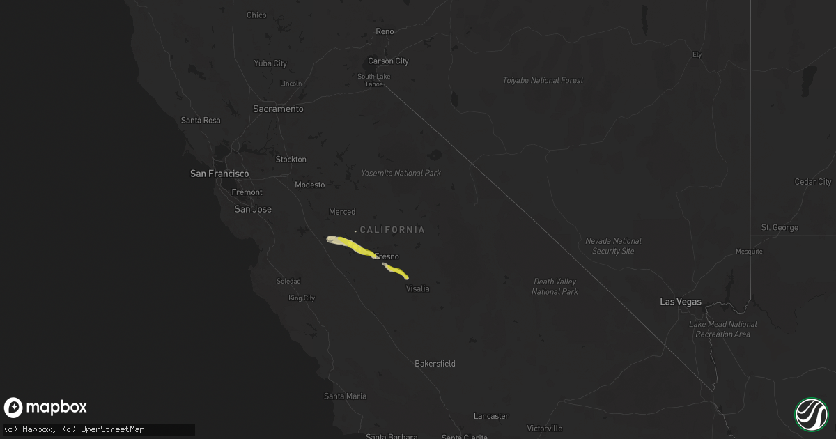 Hail map in California on March 12, 2023