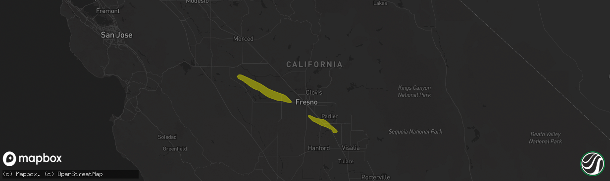 Hail map in Fresno, CA on March 12, 2023
