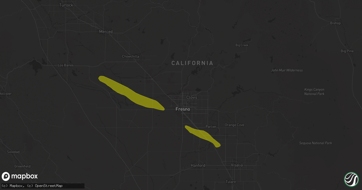 Hail map in Fresno, CA on March 12, 2023