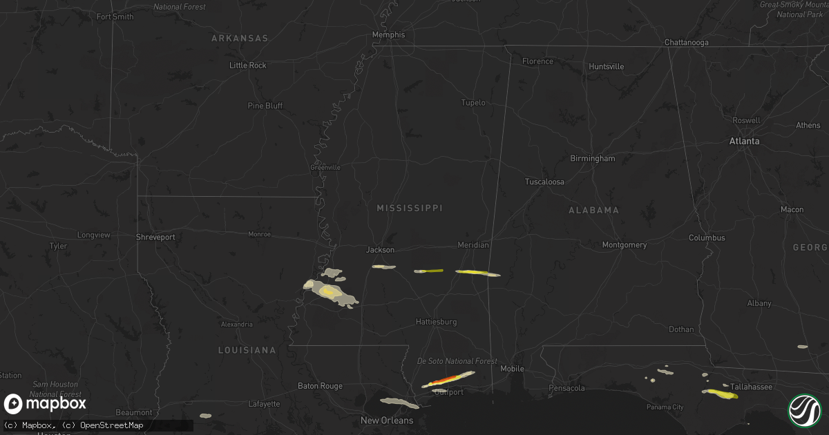 Hail map in Mississippi on March 12, 2023