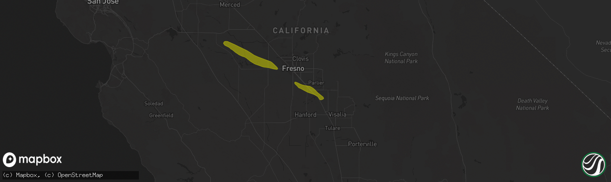 Hail map in Selma, CA on March 12, 2023