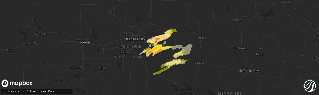 Hail map in Bates City, MO on March 12, 2024