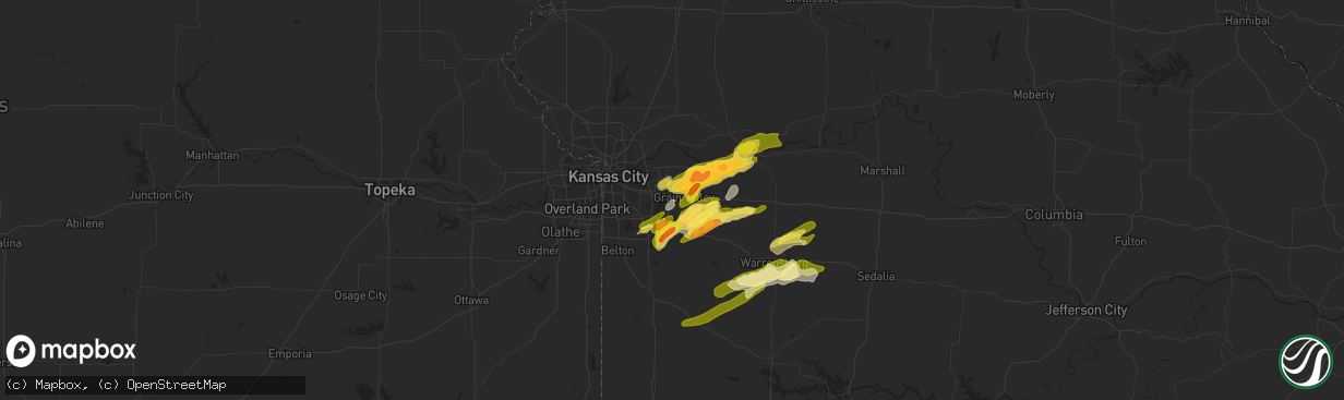 Hail map in Blue Springs, MO on March 12, 2024