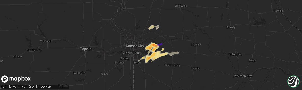 Hail map in Buckner, MO on March 12, 2024