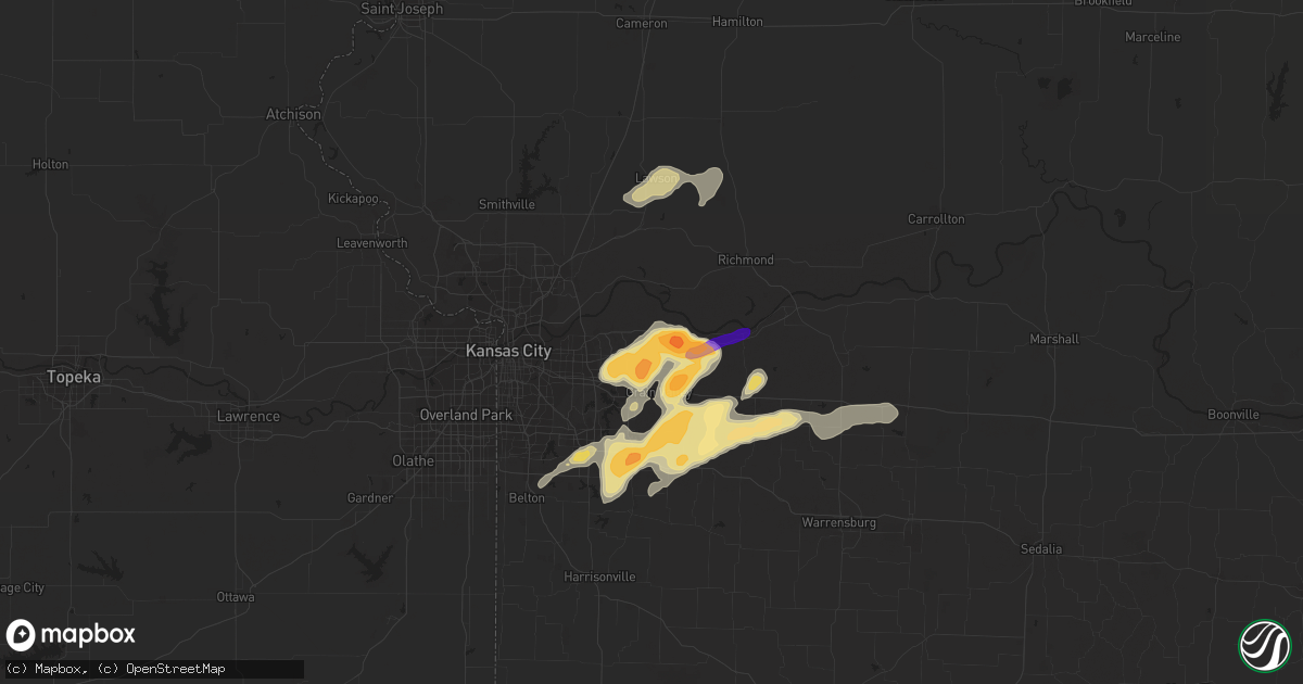Hail map in Buckner, MO on March 12, 2024
