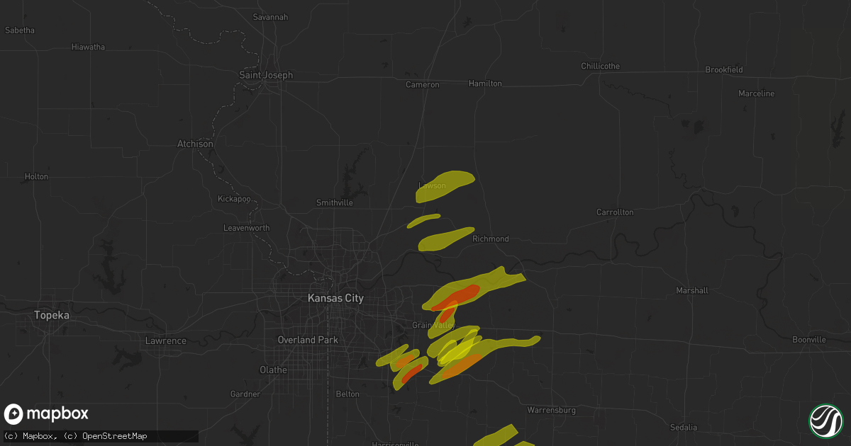 Hail map in Excelsior Springs, MO on March 12, 2024