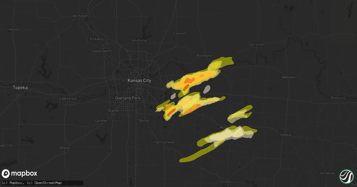 Hail map in Grain Valley, MO on March 12, 2024