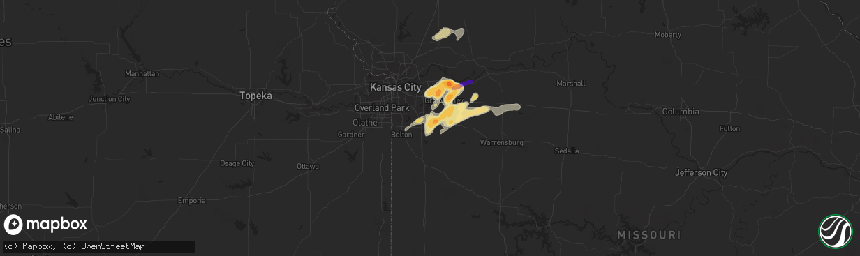 Hail map in Greenwood, MO on March 12, 2024