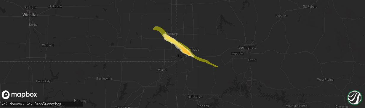 Hail map in Joplin, MO on March 12, 2024