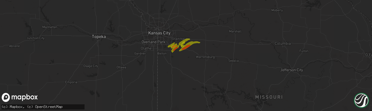 Hail map in Kingsville, MO on March 12, 2024