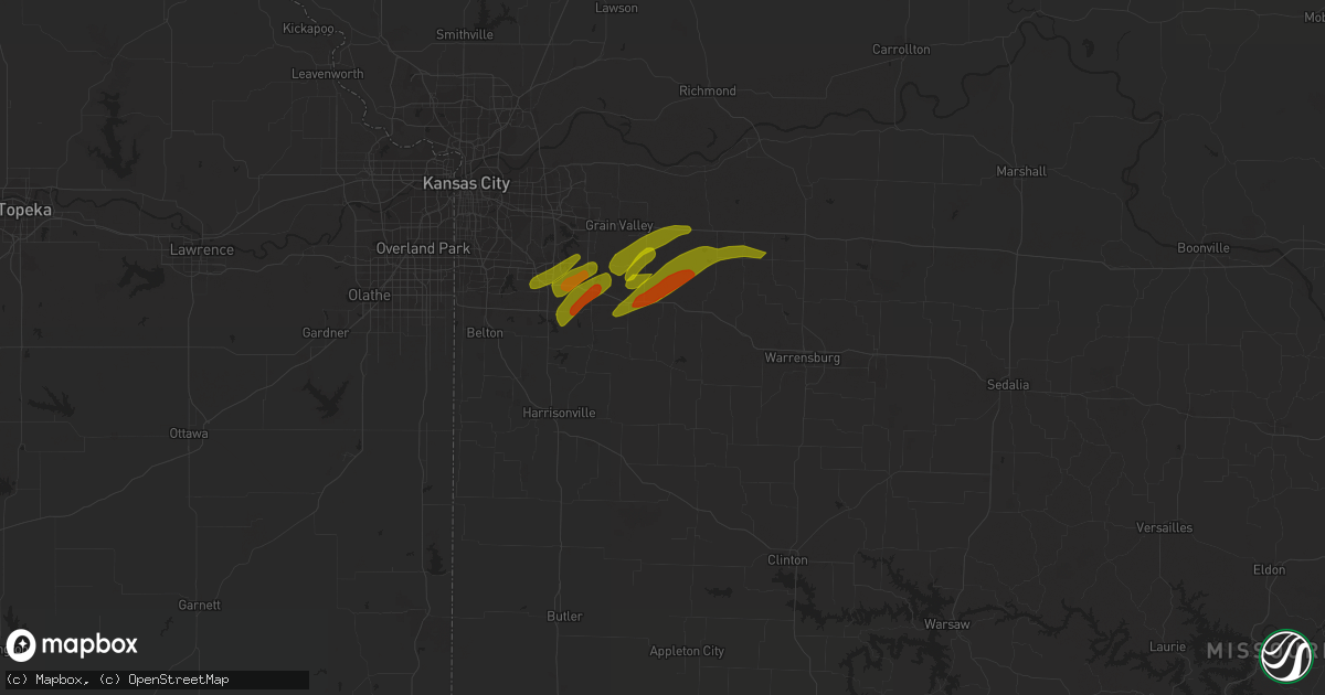 Hail map in Kingsville, MO on March 12, 2024