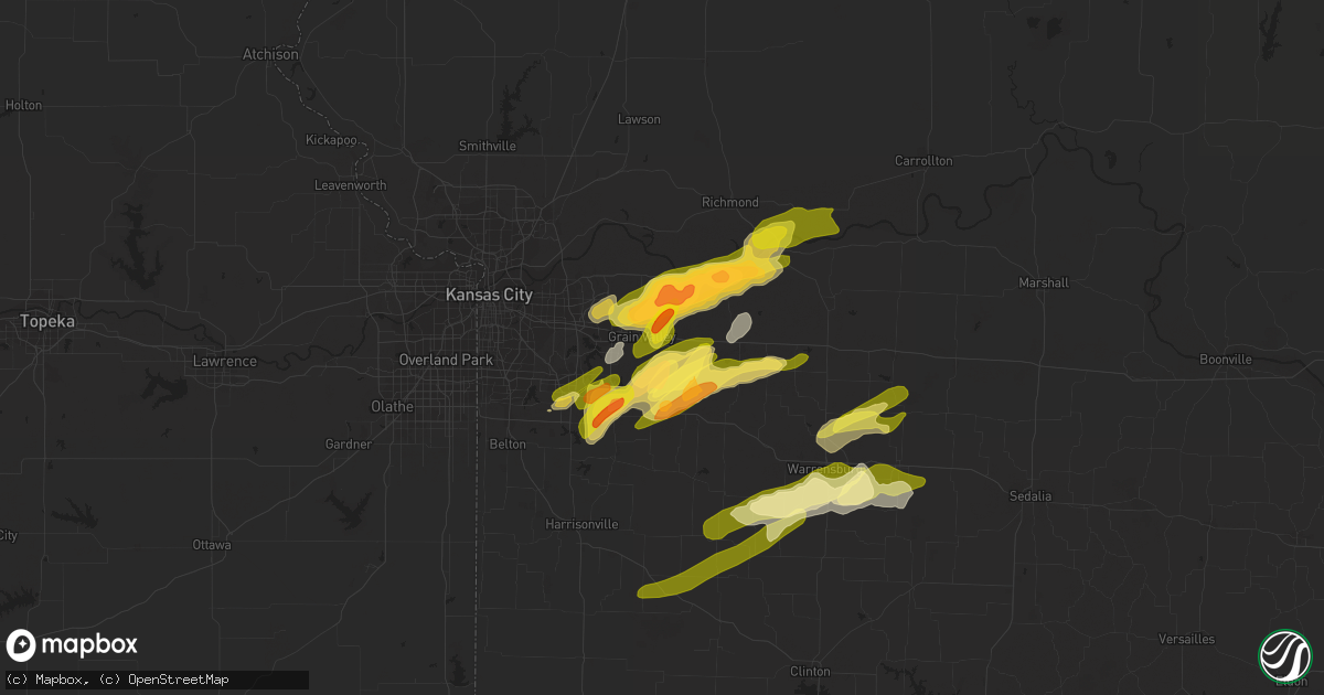 Hail map in Oak Grove, MO on March 12, 2024