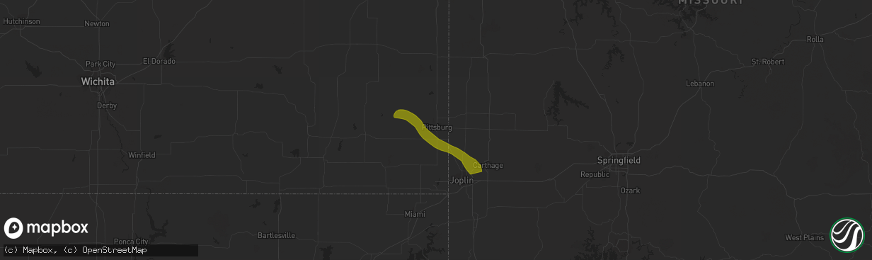 Hail map in Pittsburg, KS on March 12, 2024