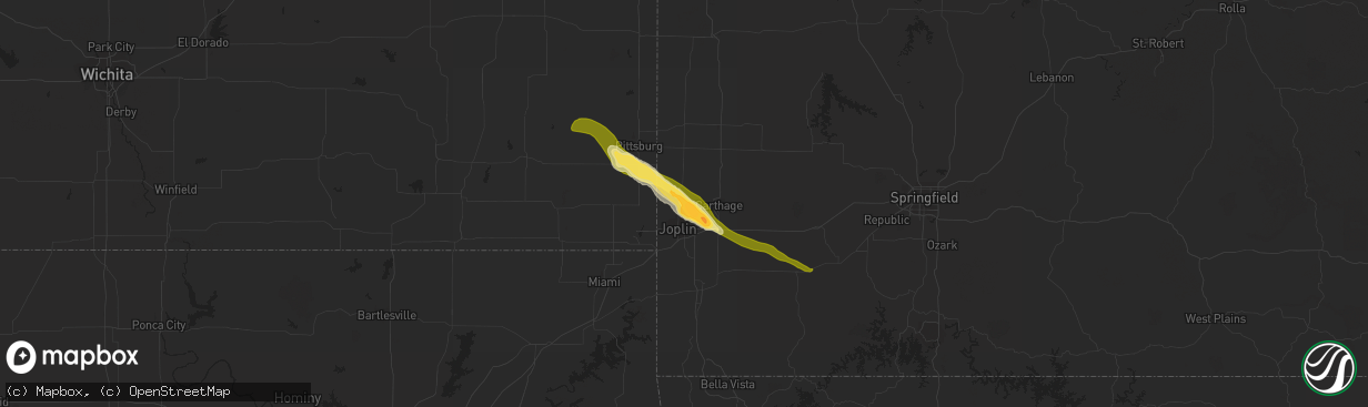 Hail map in Webb City, MO on March 12, 2024