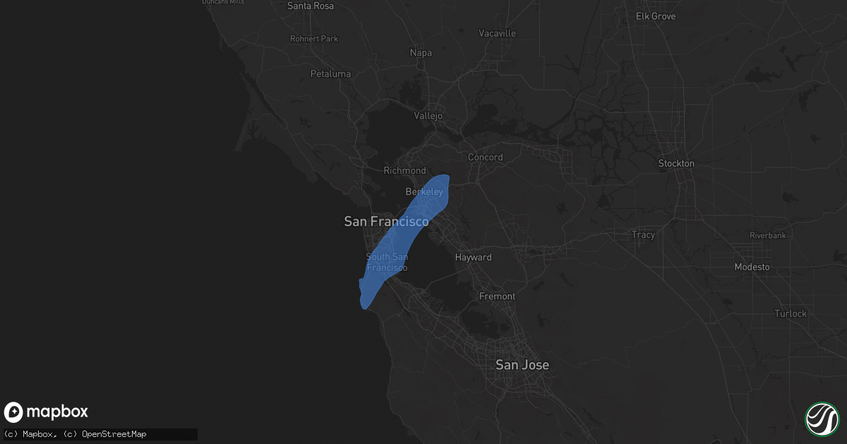 Hail map in Alameda, CA on March 12, 2025