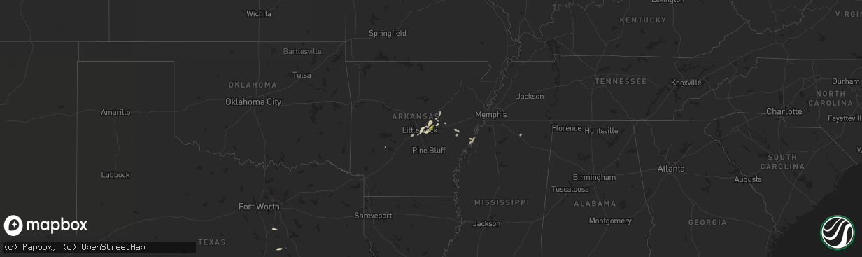 Hail map in Arkansas on March 12, 2025