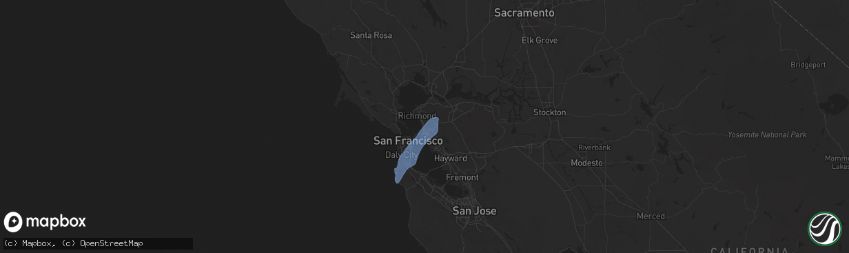 Hail map in Berkeley, CA on March 12, 2025