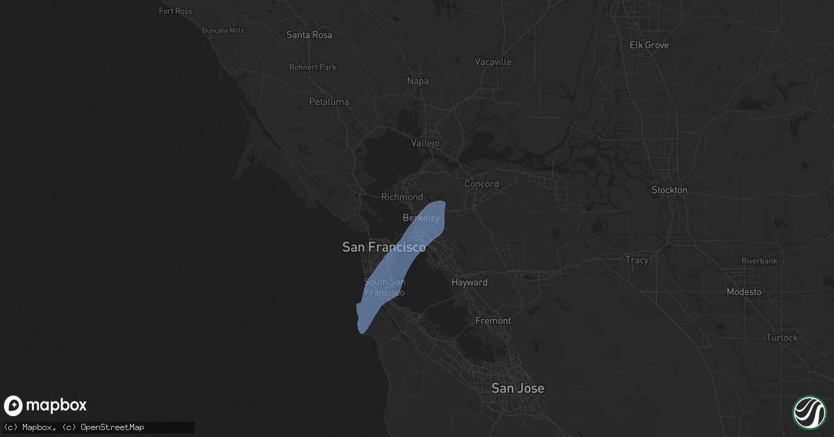 Hail map in Berkeley, CA on March 12, 2025
