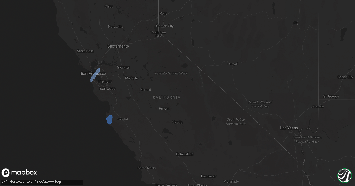 Hail map in California on March 12, 2025