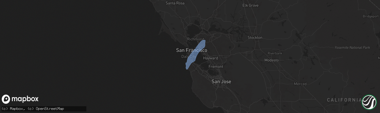 Hail map in Daly City, CA on March 12, 2025